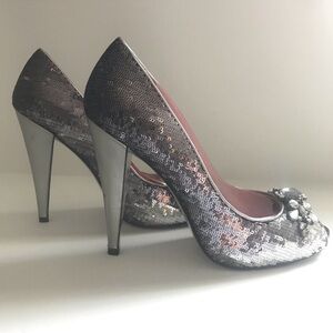 Nina Peep Toe Sequin Pumps- 7.5